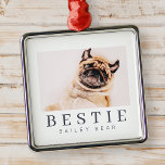 Minimalist Modern Chic Pet Bestie BFF Photo Metal Ornament<br><div class="desc">Design is composed of fun and playful typography with sans serif and serif font. Add a custom photo.</div>