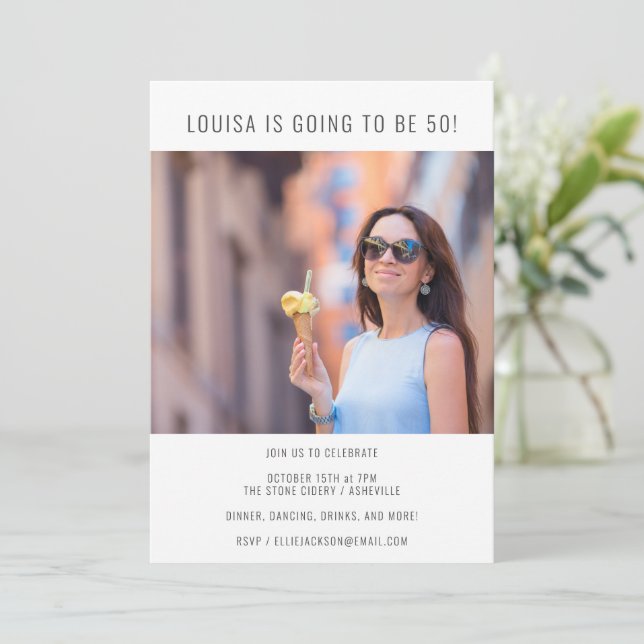 Minimalist Modern Chic Photo 50th Birthday Party Invitation (Standing Front)