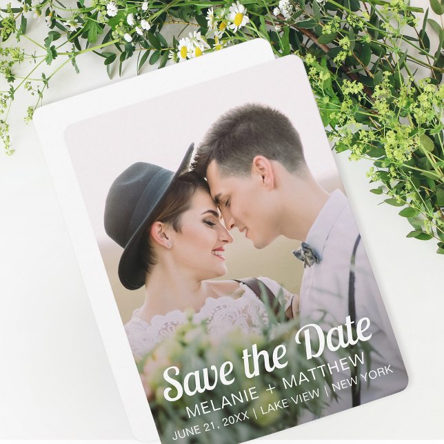 Minimalist Modern Chic Photo Save The Date Invitation (Stylishly Personalize with Your Custom Names, Date & Location.)