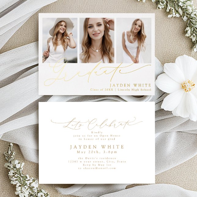 Minimalist Modern Chic Script 3 Photo Graduation (Minimalist Modern Chic Script 3 Photo Graduation Foil Invitation)