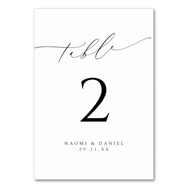 Minimalist Modern Chic Script Elegant Wedding Table Number (Front)