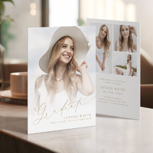 Minimalist Modern Chic Script Photo Graduation Invitation