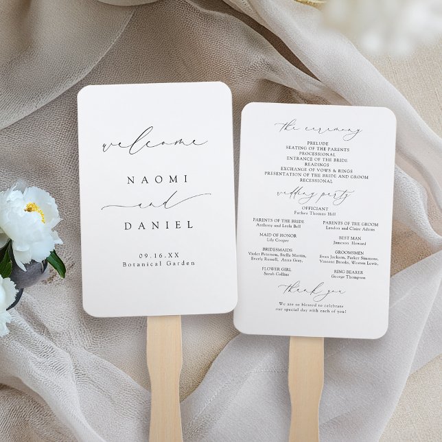 Minimalist Modern Chic Script Wedding Program Hand Fan (Minimalist Modern Chic Script Wedding Program Hand Fan)