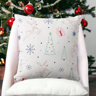 Minimalist Modern Christmas Colour Line Art Throw Pillow