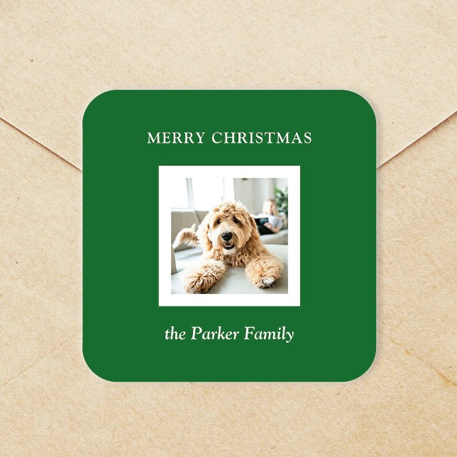 Minimalist Modern Christmas Green with Photo Square Sticker (Creator Uploaded)