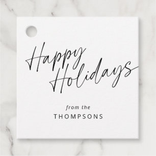Minimalist Modern Christmas Script Happy Holidays Favour Tags