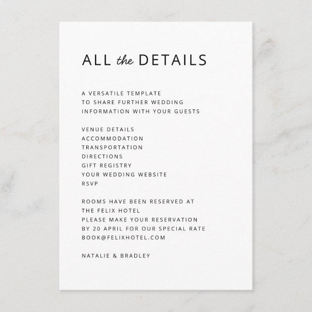 Minimalist Modern | Clean Simple Wedding Enclosure Card (Front)