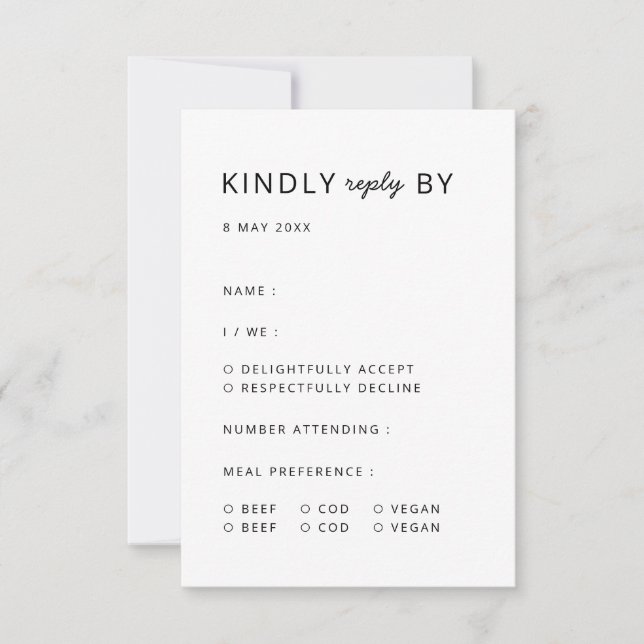 Minimalist Modern | Clean Simple Wedding RSVP Card (Front)