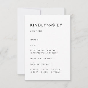 Minimalist Modern Clean Simple Wedding RSVP Card