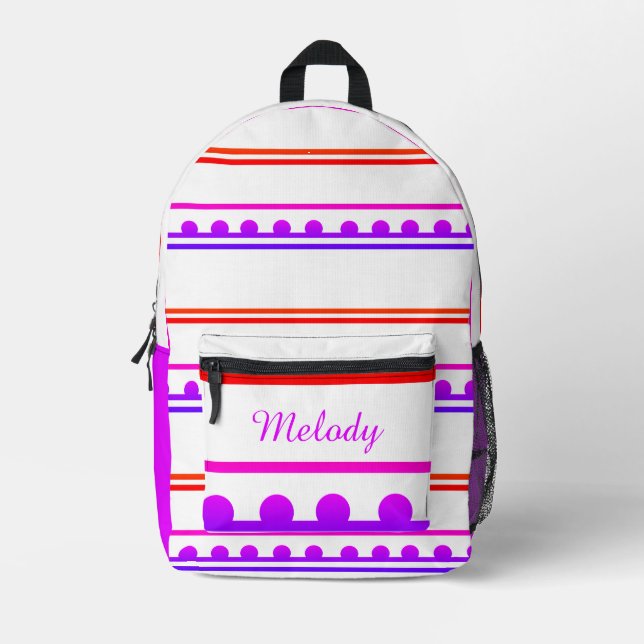 Minimalist modern colourful girly Polka Dot Line Printed Backpack (Front)