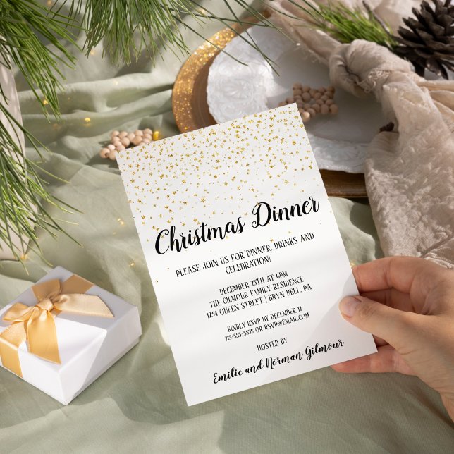 Minimalist Modern Confetti Christmas Dinner Gold  (Creator Uploaded)