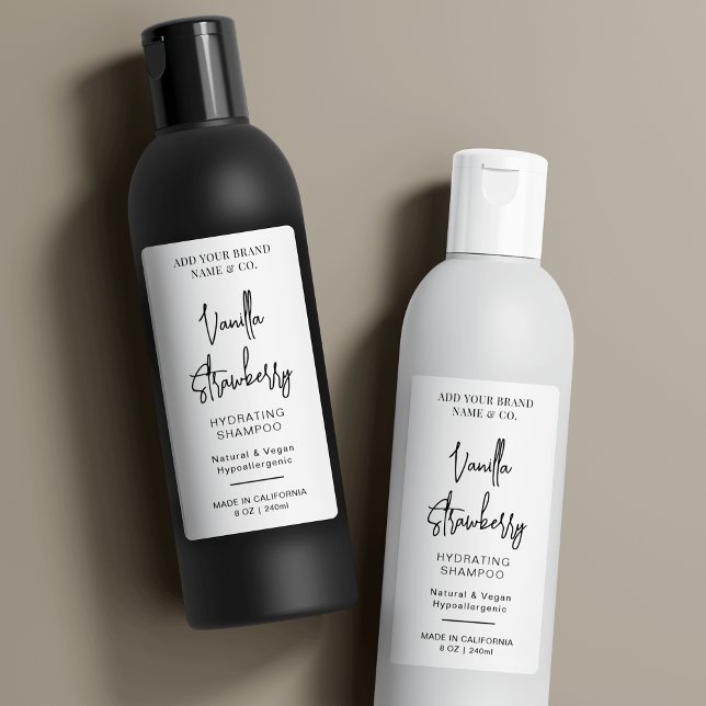 Minimalist Modern Cosmo 8 OZ & 12 OZ Bottle Label (Fully editable cosmetic bottle labels in minimalist black and white style)