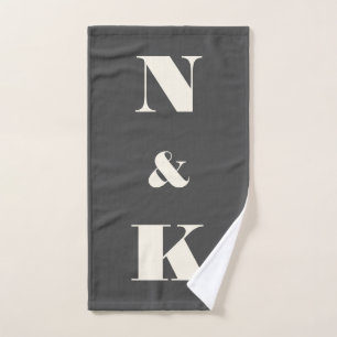 Minimalist Modern Couple Monogram Black and White  Bath Towel Set