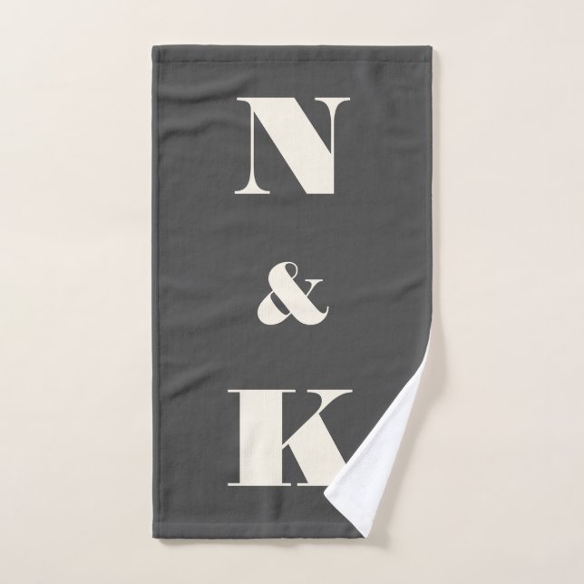 Minimalist Modern Couple Monogram Black and White  Bath Towel Set (Hand Towel)