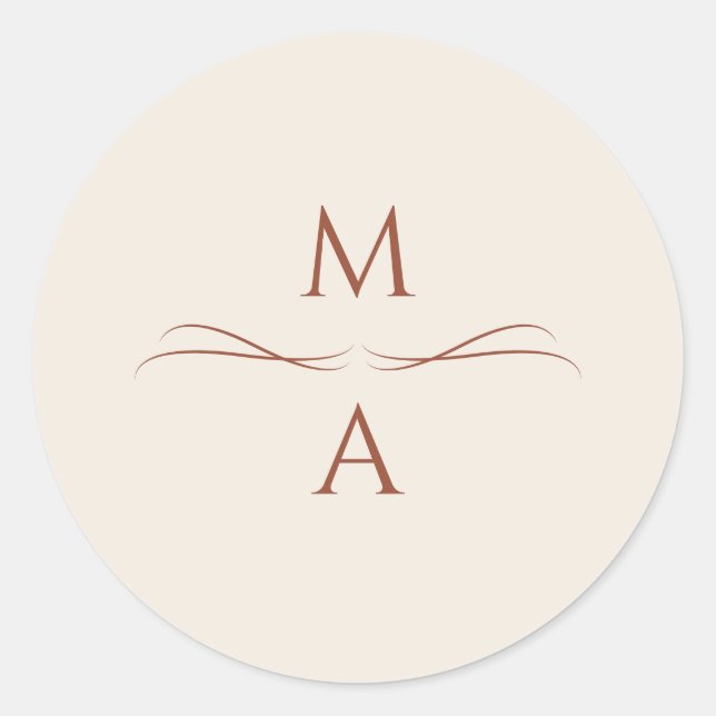 Minimalist Modern Cream Terracotta Boho Initials Classic Round Sticker (Front)