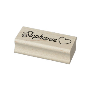 Minimalist Modern Cursive Name Script Heart Rubber Stamp