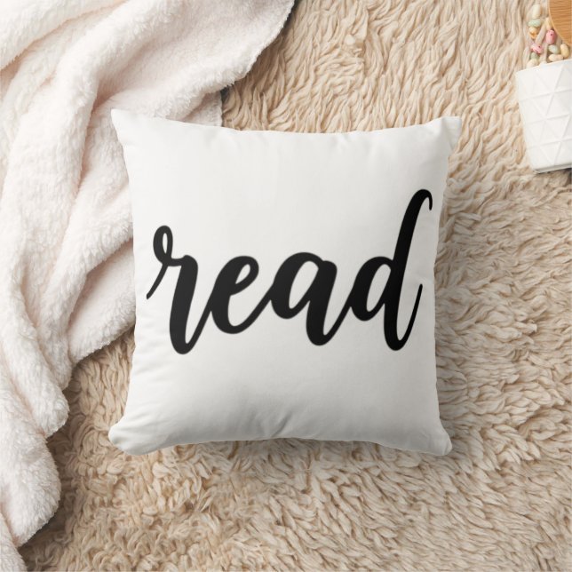 Minimalist Modern Cursive "read" Calligraphy Throw Pillow (Blanket)