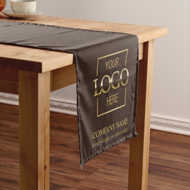 Minimalist Modern Custom Business Logo Branded Short Table Runner (In Situ)