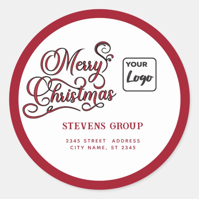 Minimalist Modern custom logo Merry Christmas Classic Round Sticker (Front)