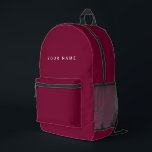Minimalist Modern Custom Name, Text, Photo Printed Backpack<br><div class="desc">Personalized Trendy burgundy cherry wine red backpack featuring modern custom text. Add your own photo, illustration or any graphic design element, or leave this elegant and minimal aesthetic. Any font, any color, no minimum.</div>