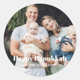 Minimalist modern custom photo text Hanukkah Classic Round Sticker
