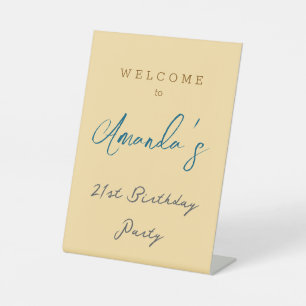 Minimalist Modern Cute Birthday Party Beige Pedestal Sign