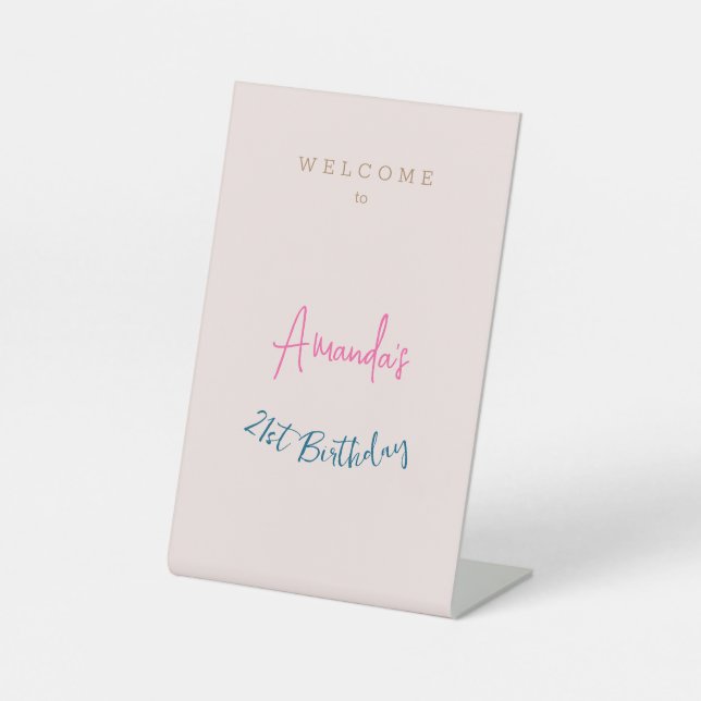 Minimalist Modern Cute Birthday Party Pedestal Sign (Front)