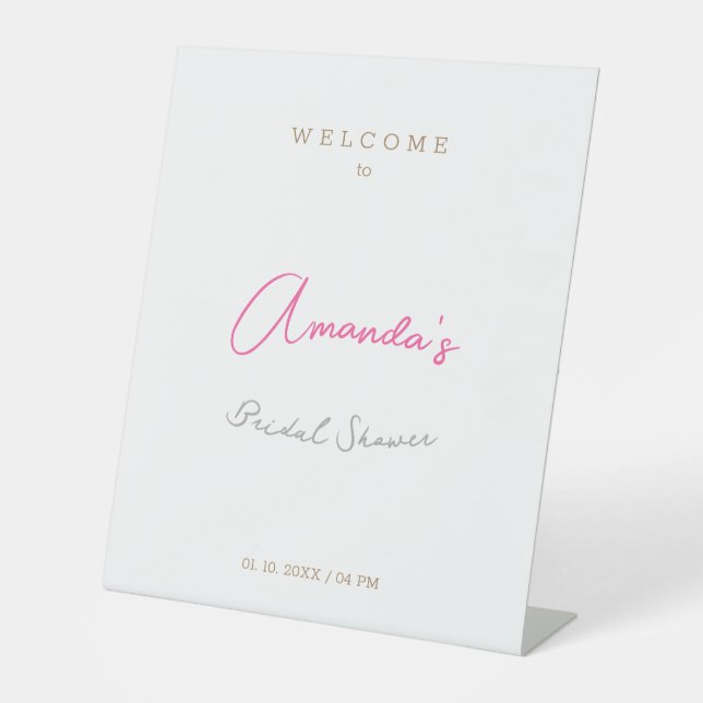 Minimalist Modern Cute Bridal Shower  Pedestal Sign (Front)