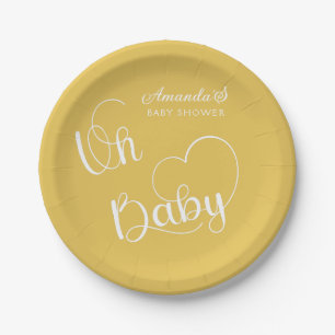 Minimalist Modern Cute Mustard Yellow baby shower Paper Plate