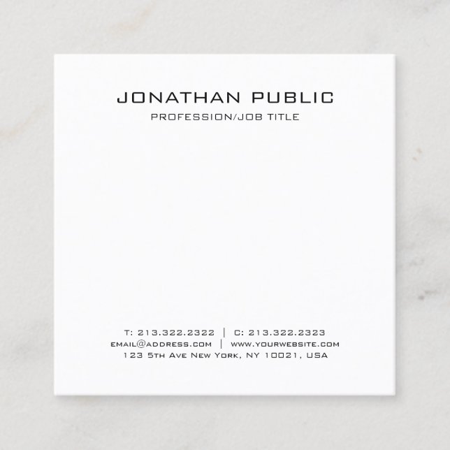 Minimalist Modern Design Elegant Trendy Plain Square Business Card (Front)
