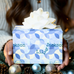 Minimalist modern design in blue geometric pattern wrapping paper