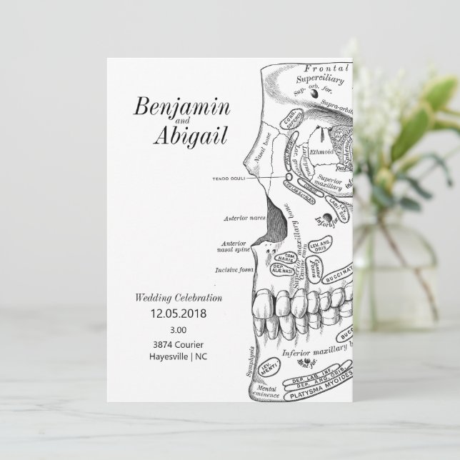 Minimalist Modern Doctor Anatomy Skull Science Invitation (Standing Front)