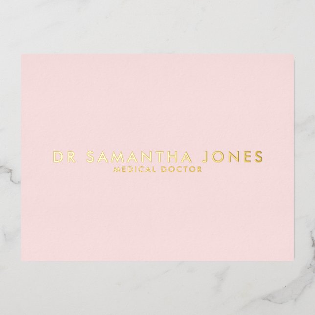 Minimalist Modern Doctor Professional Pink Foil Invitation Postcard (Front)