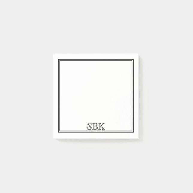 Minimalist Modern Double Border Three Initial Post-it Notes (Front)
