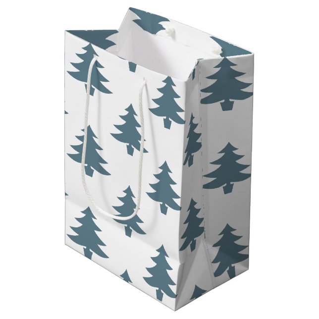 Minimalist Modern Dusty Blue Christmas Trees Medium Gift Bag (Front Angled)