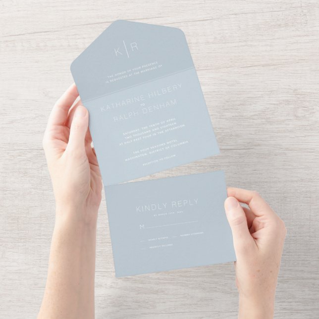 Minimalist Modern Dusty Blue Wedding All In One All In One Invitation (Tearaway)
