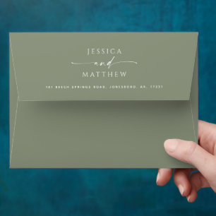 Minimalist Modern Dusty Sage Green Script Wedding Envelope