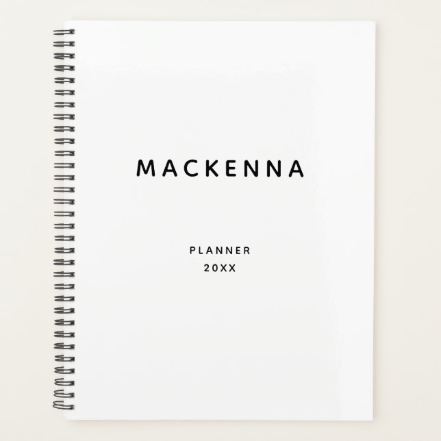 Minimalist Modern Elegant Black White Personalized Planner (Front)