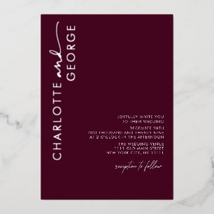 Minimalist Modern Elegant Burgundy Silver Wedding