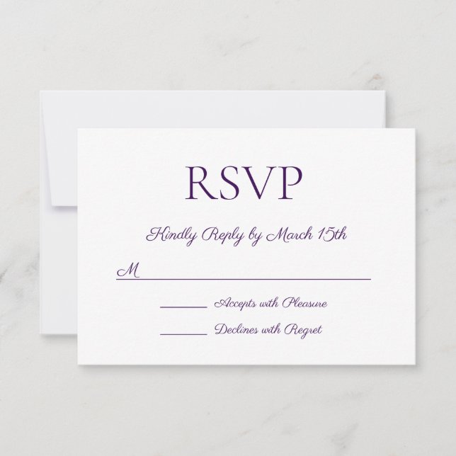 Minimalist Modern Elegant Dark Purple Wedding RSVP Card (Front)