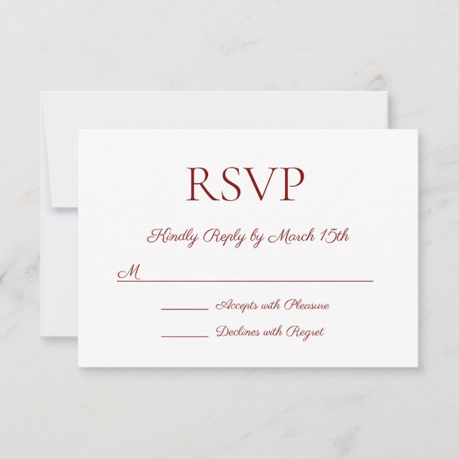 Minimalist Modern Elegant Deep Red Wedding RSVP Card (Front)
