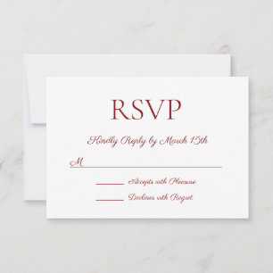 Minimalist Modern Elegant Deep Red Wedding RSVP Card