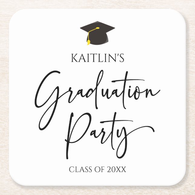Minimalist Modern Elegant Graduation Party Square Paper Coaster (Front)