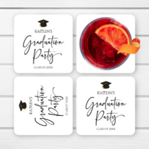 Minimalist Modern Elegant Graduation Party Square Paper Coaster
