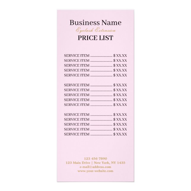 Minimalist Modern Elegant Lash Artist Price List R Rack Card (Front)