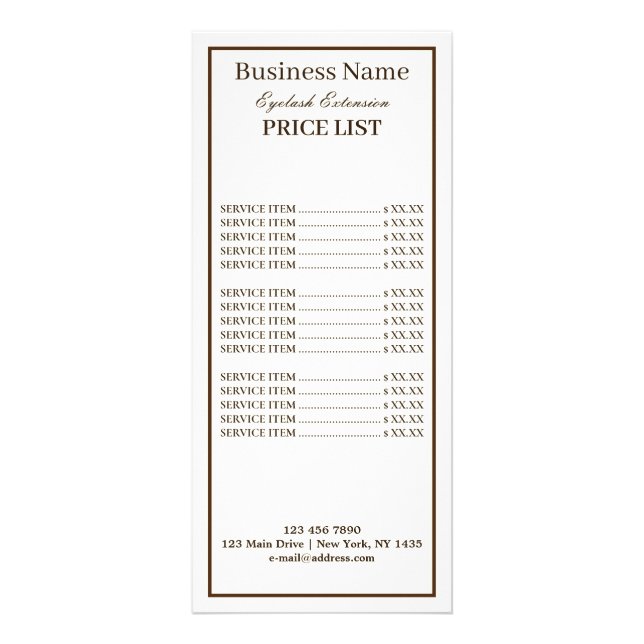 Minimalist Modern Elegant Lash Artist Price List R Rack Card (Front)