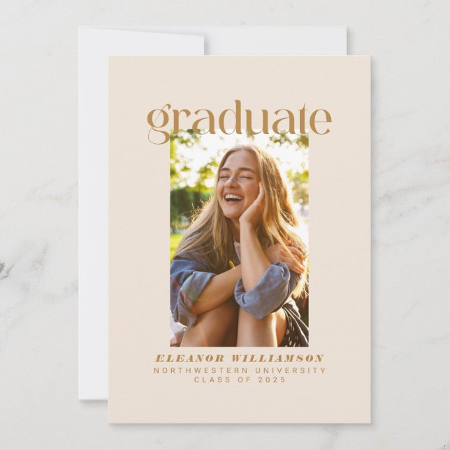Minimalist Modern Elegant Neutral Photo Graduate Announcement (Front)