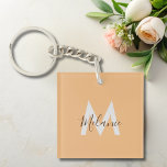 Minimalist modern elegant orange monogram  keychain<br><div class="desc">The sleek design features a clean and contemporary aesthetic, blending minimalist elements with a vibrant orange colour scheme. With its personalized monogram, this keychain adds a touch of individuality to your accessories while keeping your keys organized and easy to find. Upgrade your keychain's look and keep your essentials stylishly together...</div>