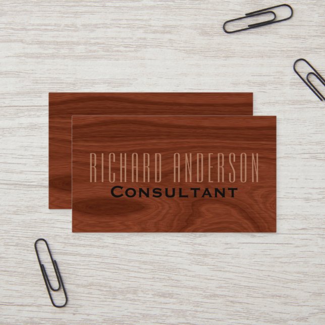 Minimalist Modern Elegant Professional Wood Grain Business Card (Front/Back In Situ)