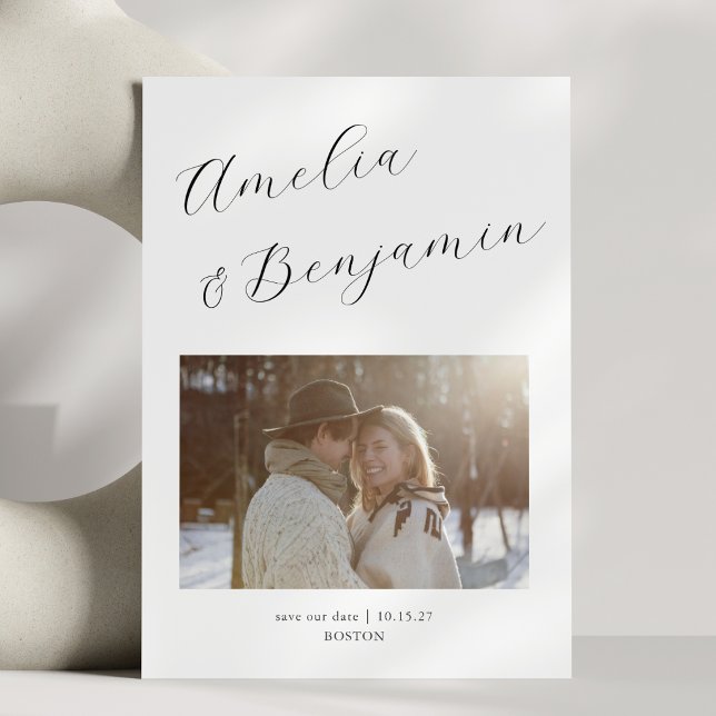 Minimalist Modern Elegant Script Calligraphy Photo Save The Date (Creator Uploaded)